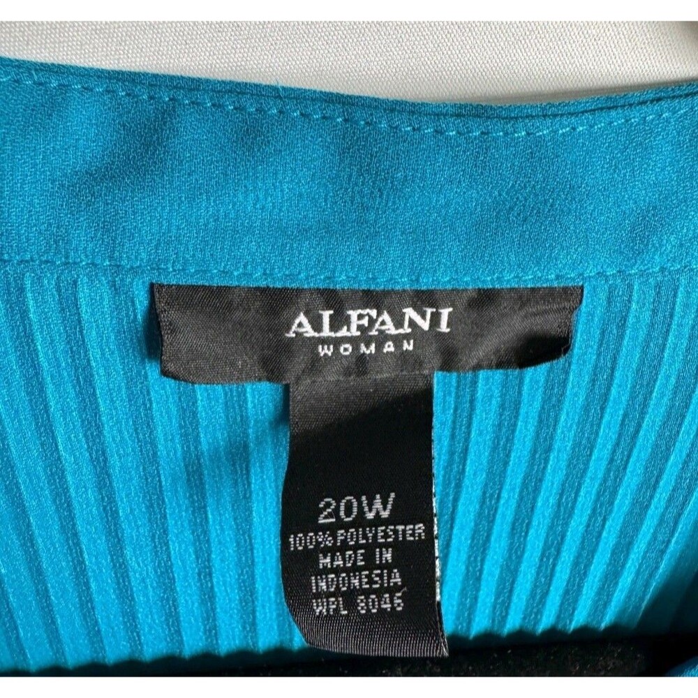 Alfani Women's Top Blouse Size 20W Aqua Blue Ribbed V-Neck Long Sleeves - Picture 4 of 6